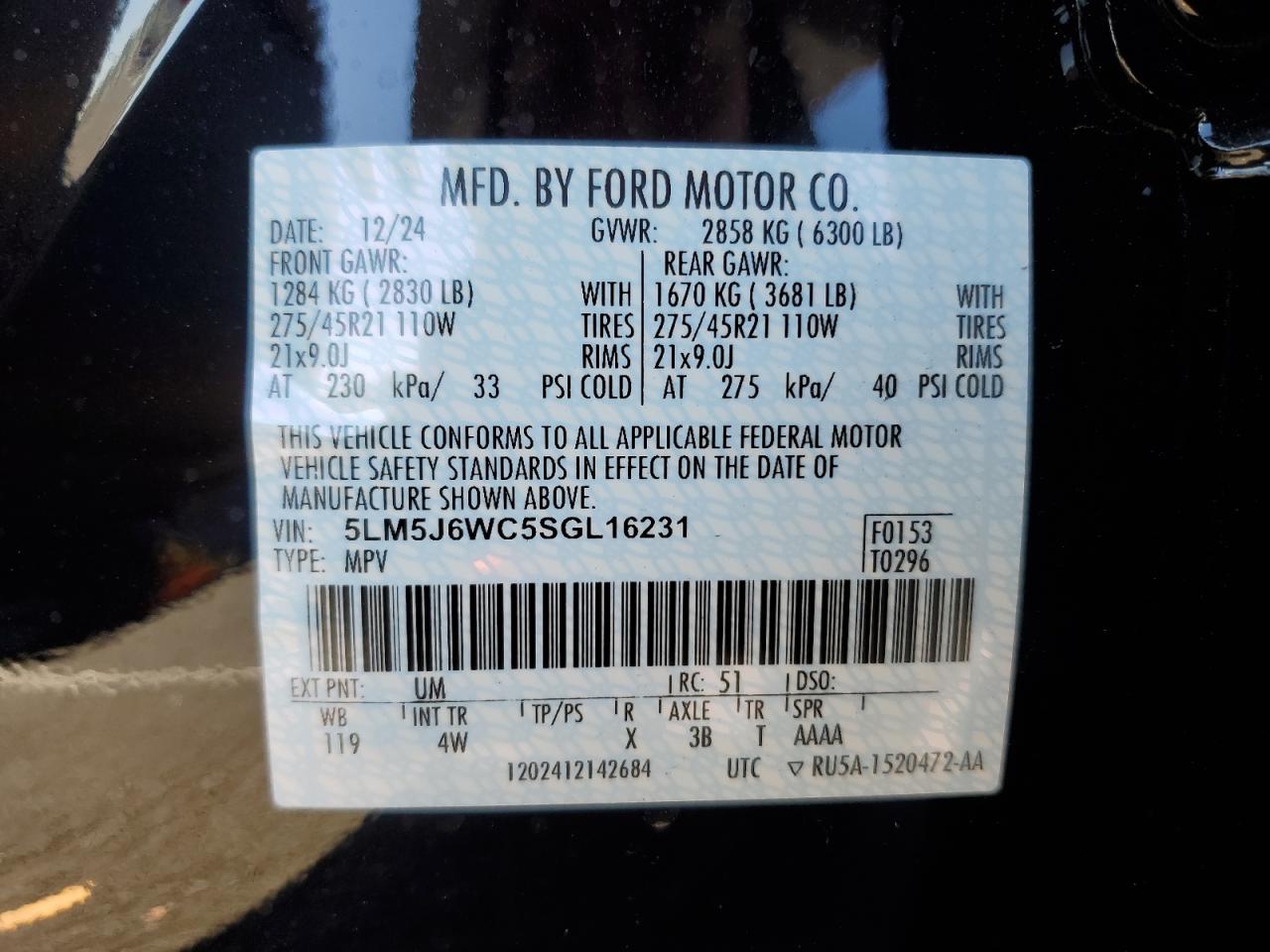 2025 Lincoln Aviator VIN: 5LM5J6WC5SGL16231 Lot: 92017055