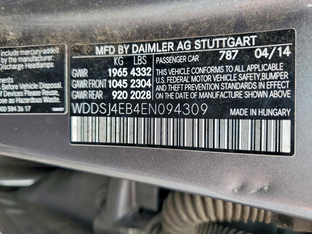 2014 Mercedes-Benz Cla 250 VIN: WDDSJ4EB4EN094309 Lot: 93736855