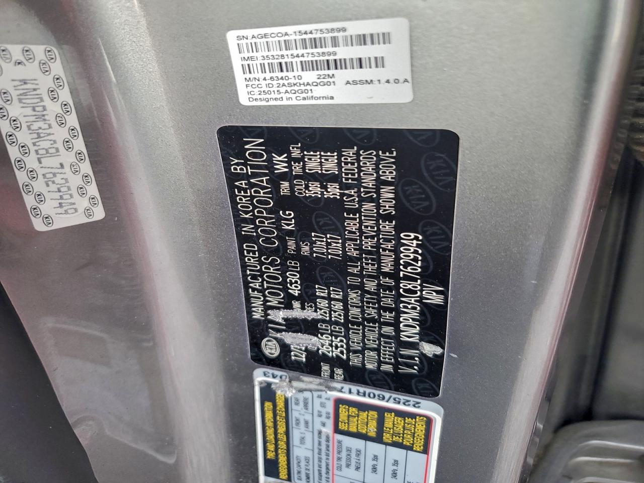 2020 Kia Sportage Lx VIN: KNDPM3AC8L7629949 Lot: 94142205