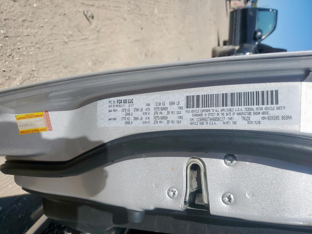 2017 Ram 1500 Slt VIN: 1C6RR6GT0HS658117 Lot: 92371435