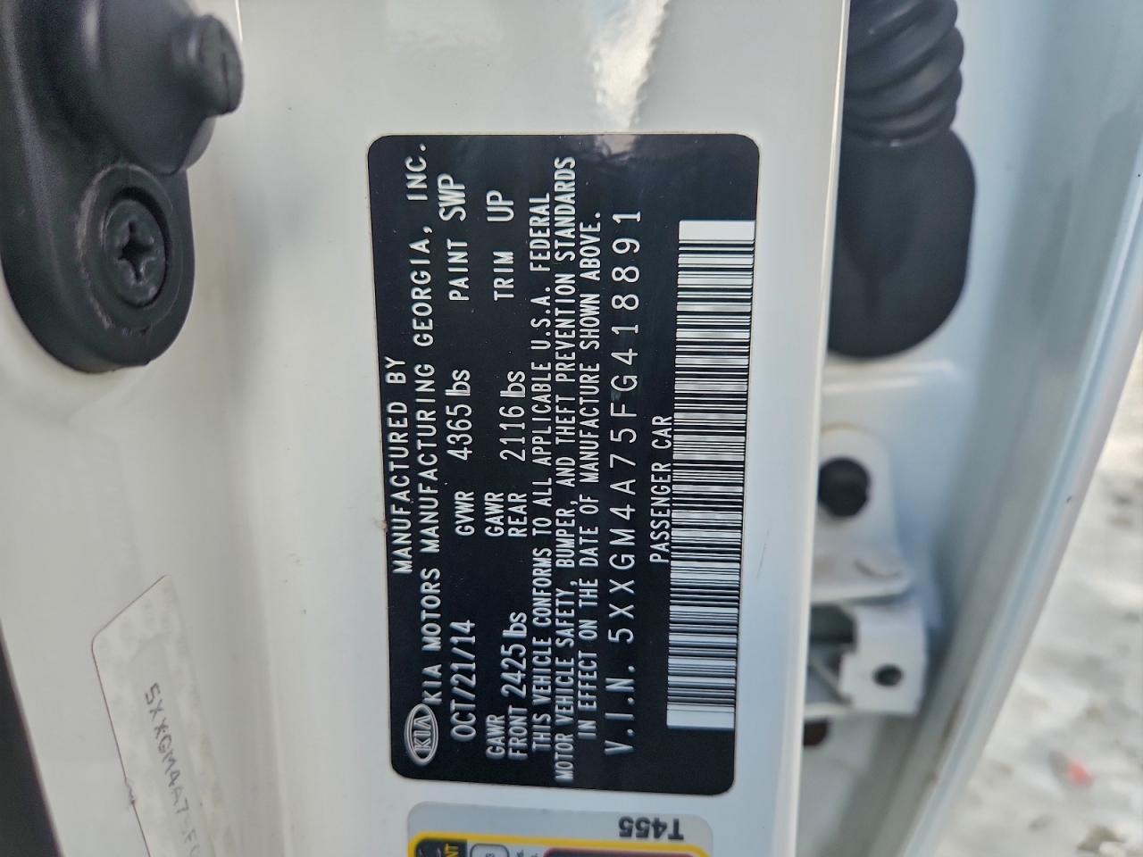 2015 Kia Optima Lx VIN: 5XXGM4A75FG418891 Lot: 94082135