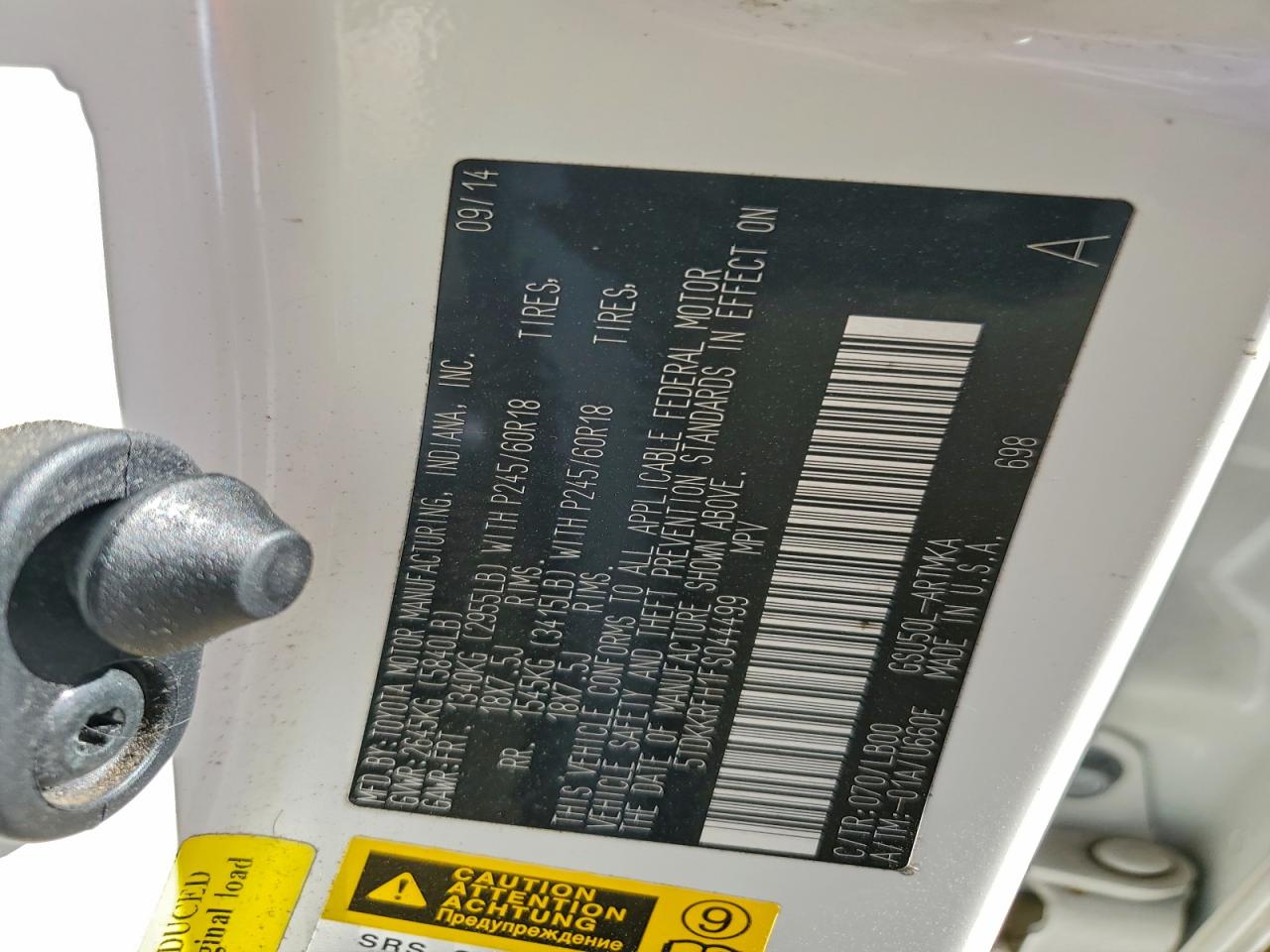 2015 Toyota Highlander Xle VIN: 5TDKKRFH1FS044499 Lot: 94389575