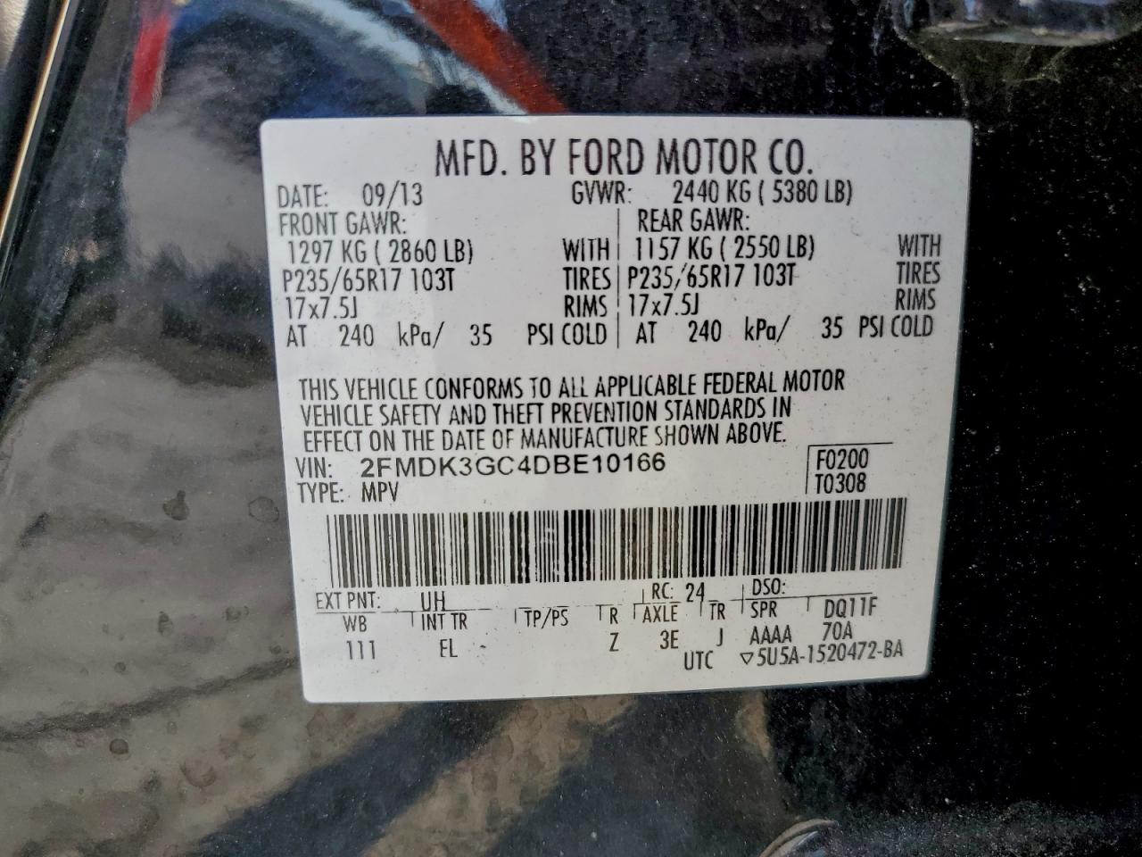 2013 Ford Edge Se VIN: 2FMDK3GC4DBE10166 Lot: 93908745