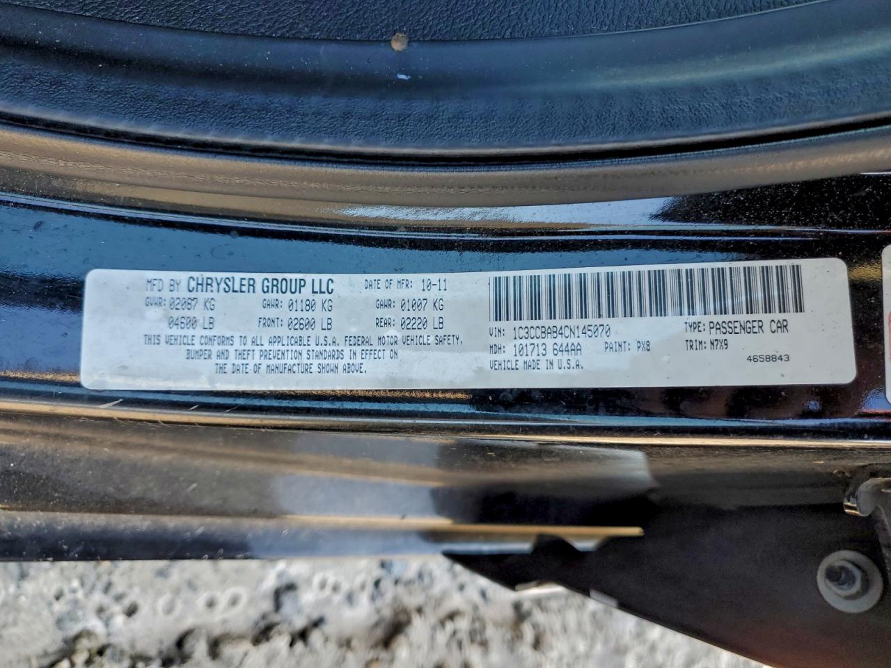 2012 Chrysler 200 Lx VIN: 1C3CCBAB4CN145070 Lot: 93036355