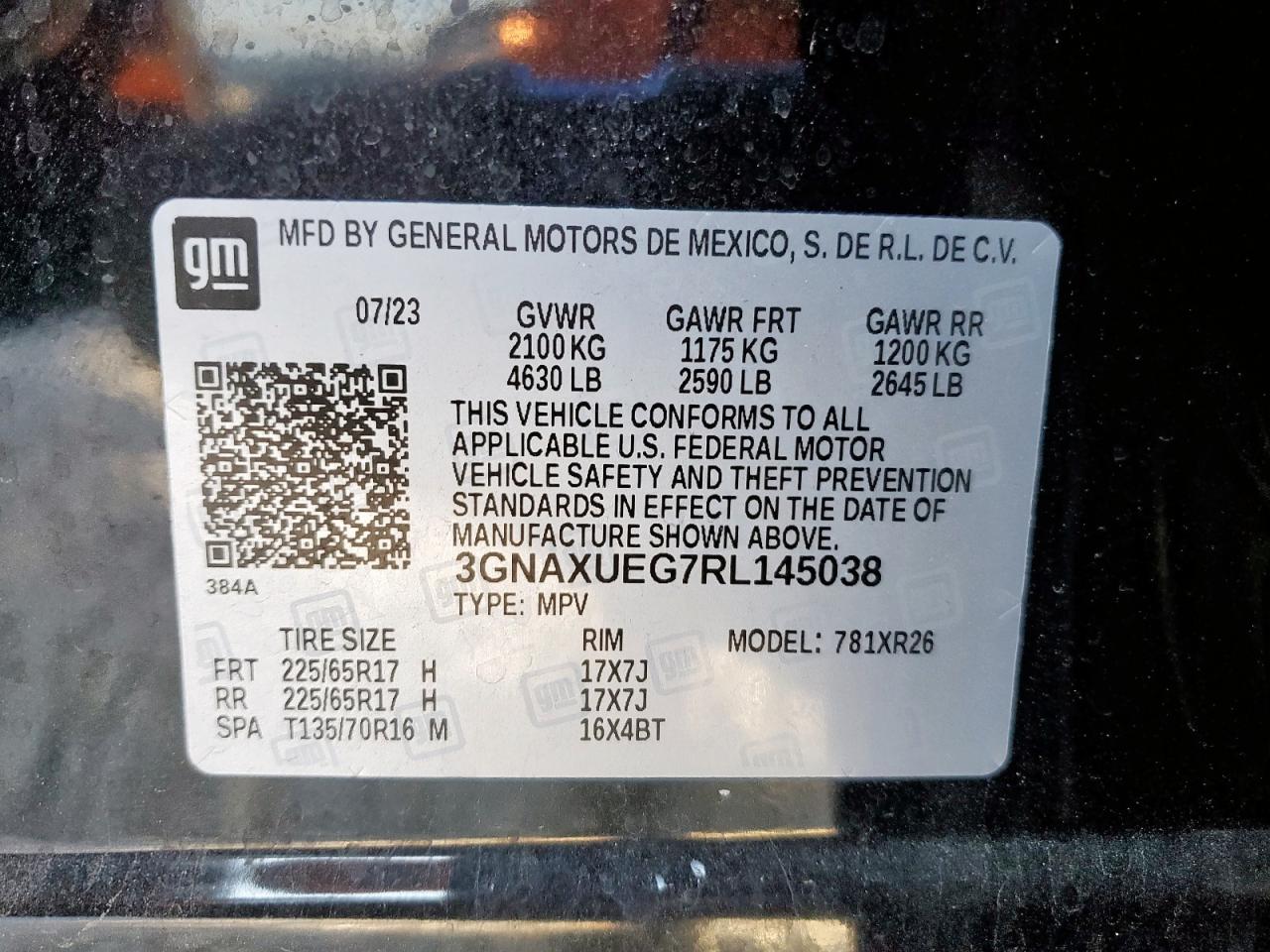 2024 Chevrolet Equinox Lt VIN: 3GNAXUEG7RL145038 Lot: 91866895