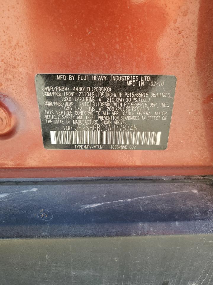 2010 Subaru Forester Xs VIN: JF2SH6BC3AH778745 Lot: 91672625