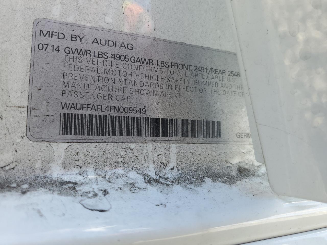 2015 Audi A4 Premium Plus VIN: WAUFFAFL4FN009549 Lot: 92064495