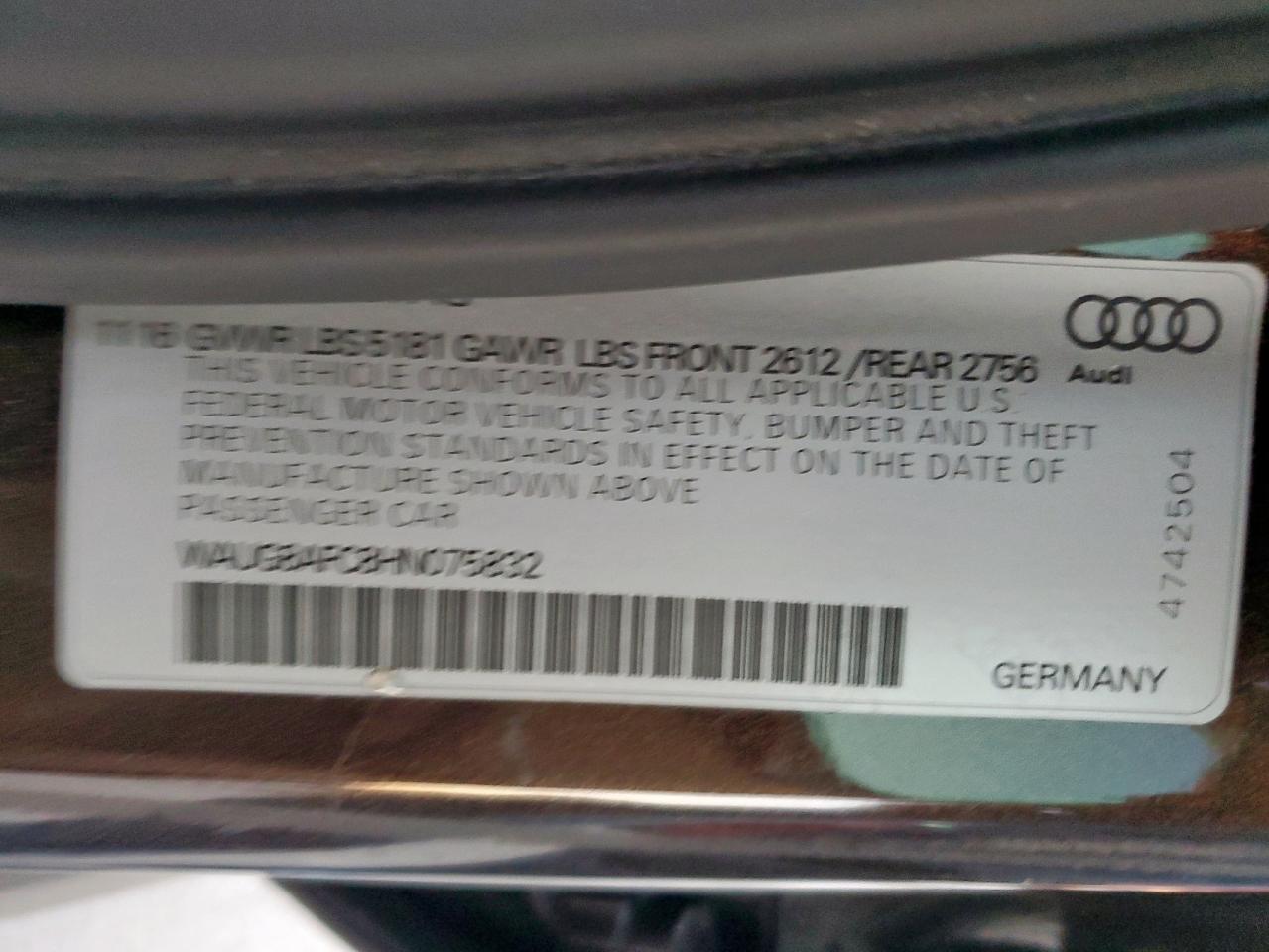 2017 Audi A6 Premium Plus VIN: WAUG8AFC8HN075832 Lot: 93088815