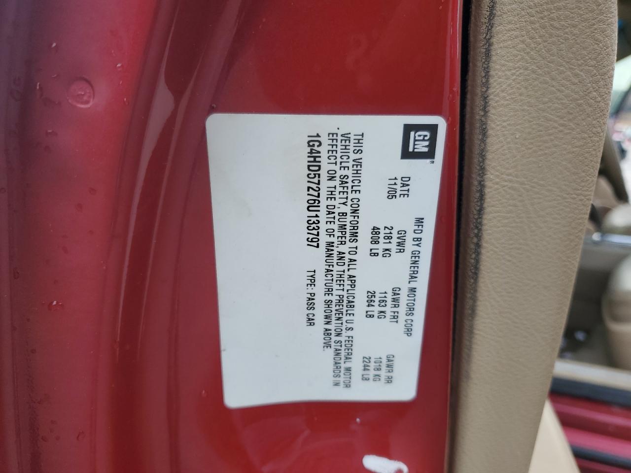 2006 Buick Lucerne Cxl VIN: 1G4HD57276U133797 Lot: 91033855