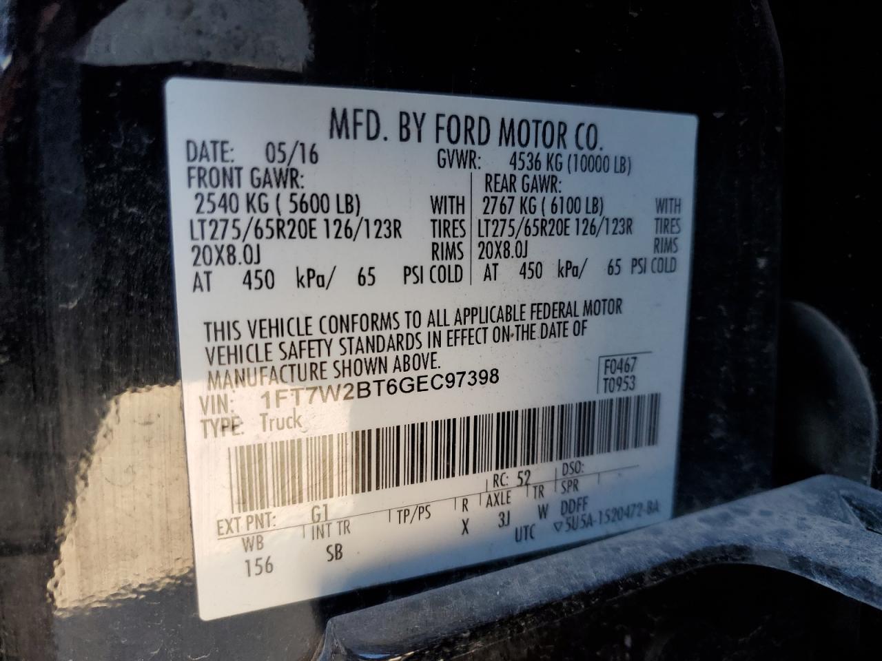 2016 Ford F250 Super Duty VIN: 1FT7W2BT6GEC97398 Lot: 90893935