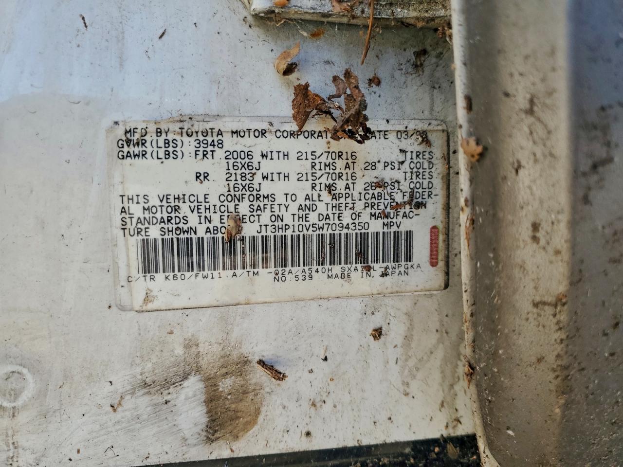 1998 Toyota Rav4 VIN: JT3HP10V5W7094350 Lot: 94244765