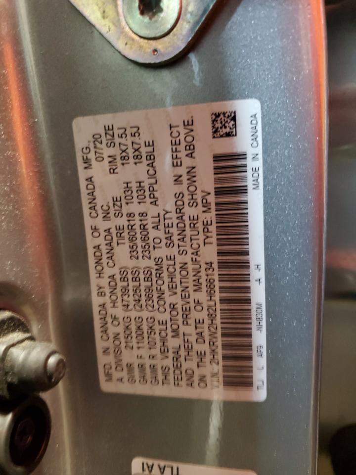 2020 Honda Cr-V Exl VIN: 2HKRW2H82LH666134 Lot: 92063835