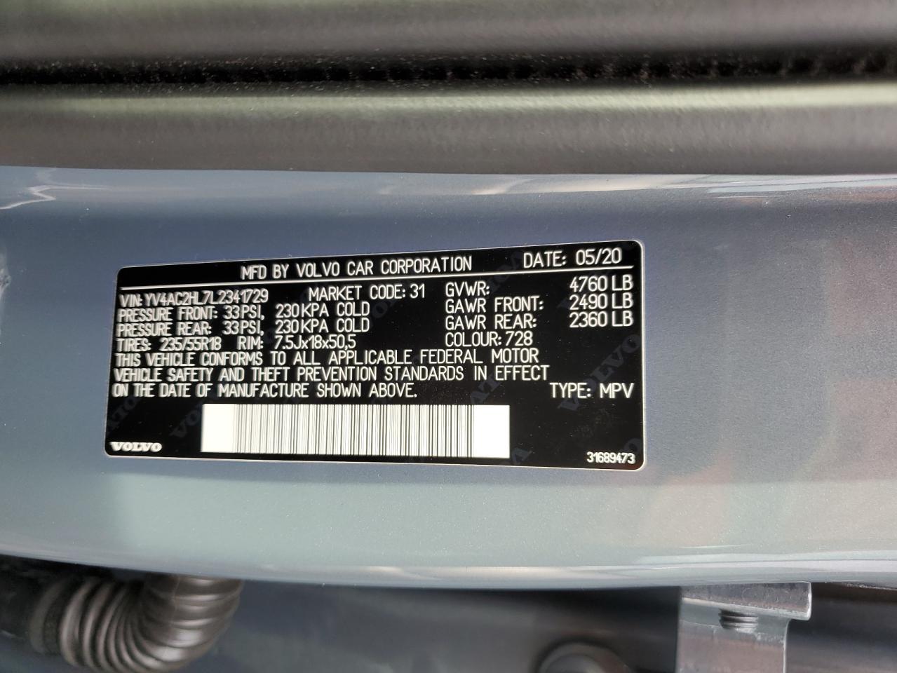 2020 Volvo Xc40 T4 Inscription VIN: YV4AC2HL7L2341729 Lot: 92702575