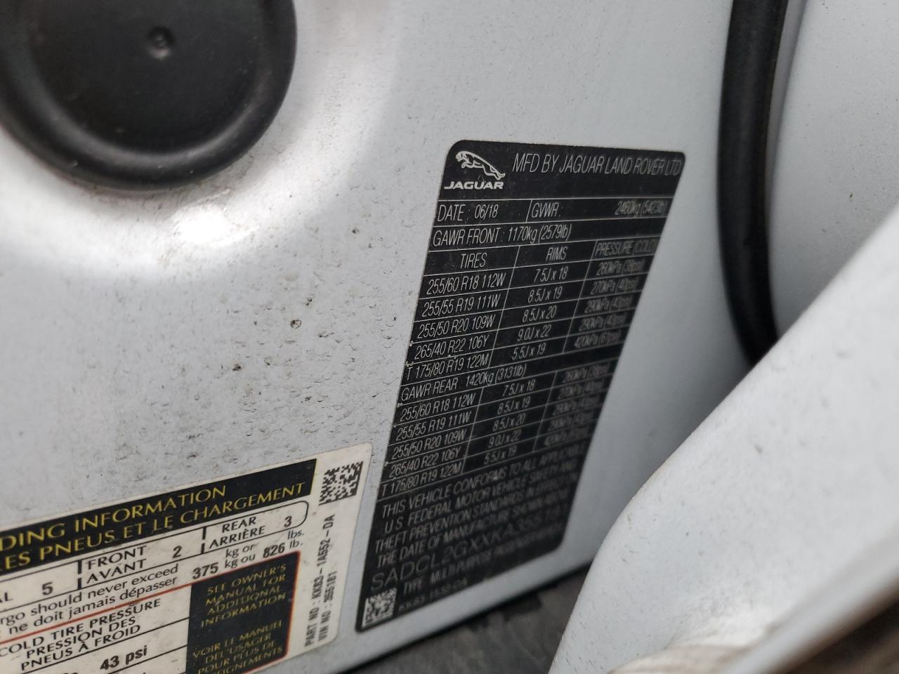 2019 Jaguar F-Pace R - Sport VIN: SADCL2GXXKA355181 Lot: 91926235