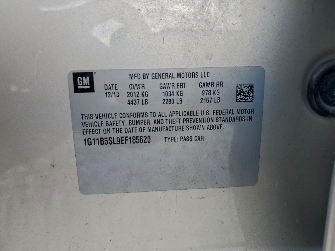 2014 Chevrolet Malibu Ls VIN: 1G11B5SL9EF185620 Lot: 94096545