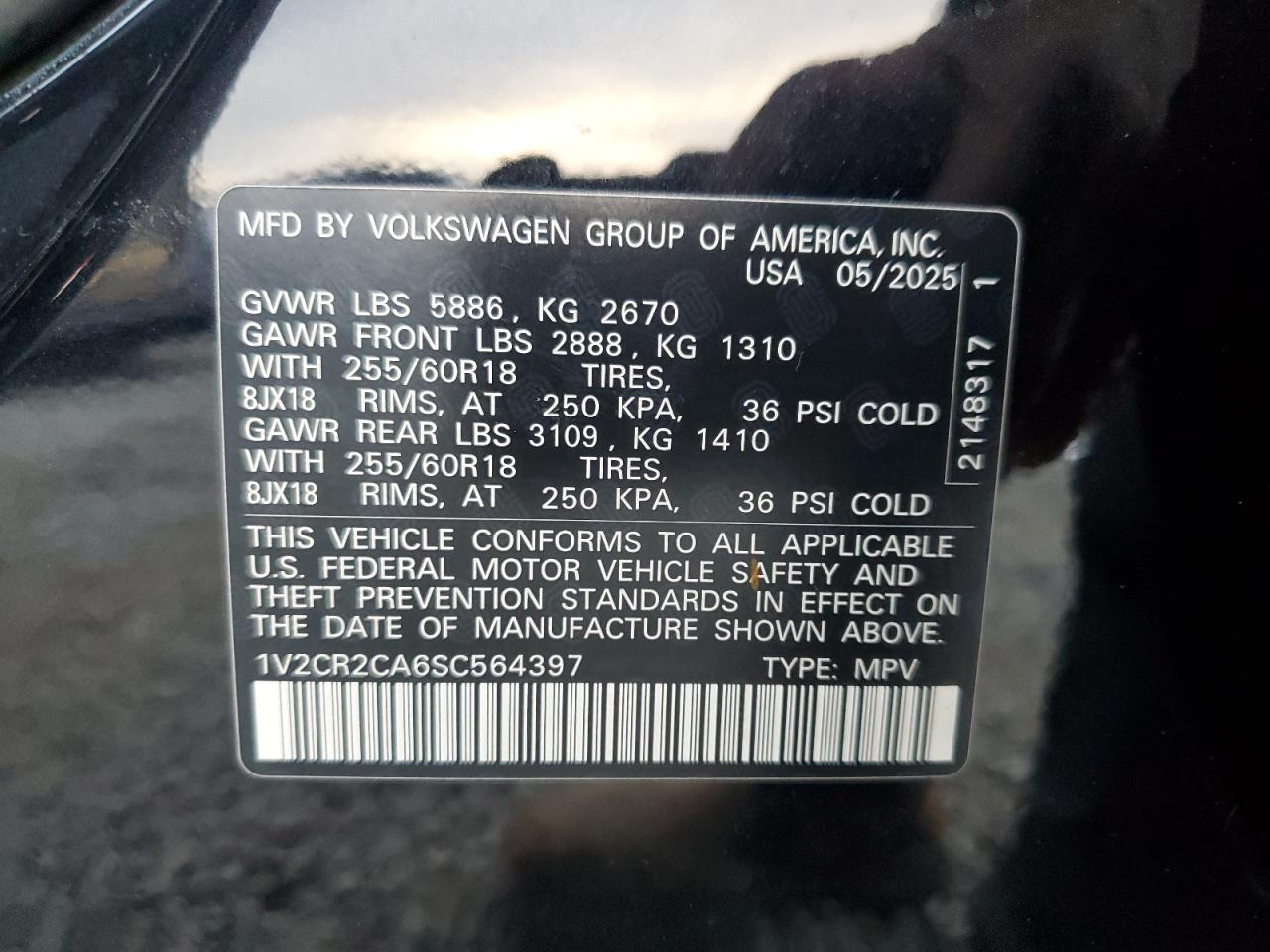 2025 Volkswagen Atlas Peak Edition Se VIN: 1V2CR2CA6SC564397 Lot: 93762695