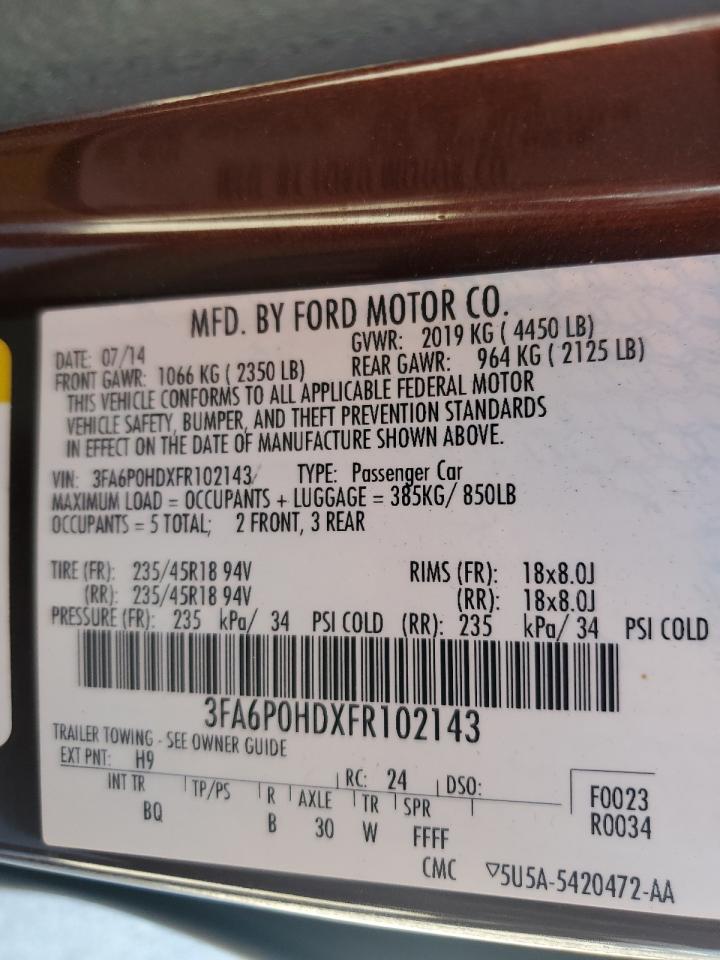 2015 Ford Fusion Se VIN: 3FA6P0HDXFR102143 Lot: 90934625