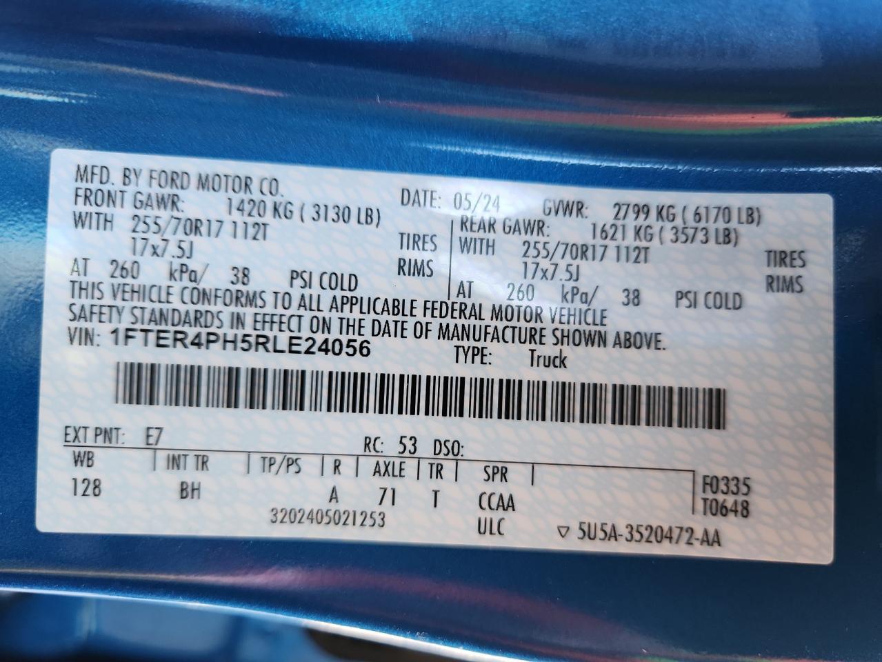 2024 Ford Ranger Xl VIN: 1FTER4PH5RLE24056 Lot: 91857375