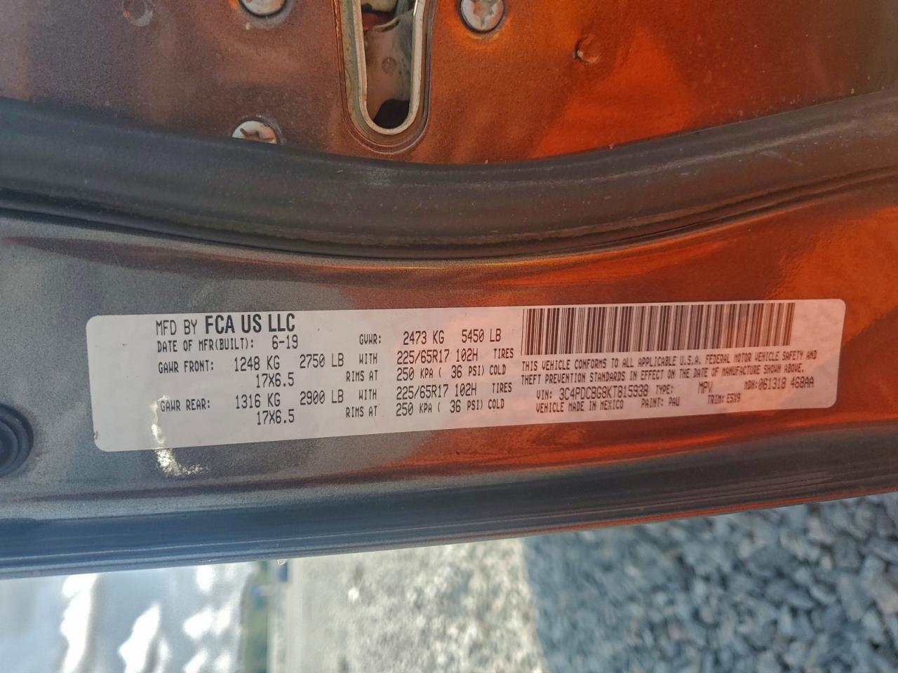 2019 Dodge Journey Se VIN: 3C4PDCBG8KT815938 Lot: 94351725