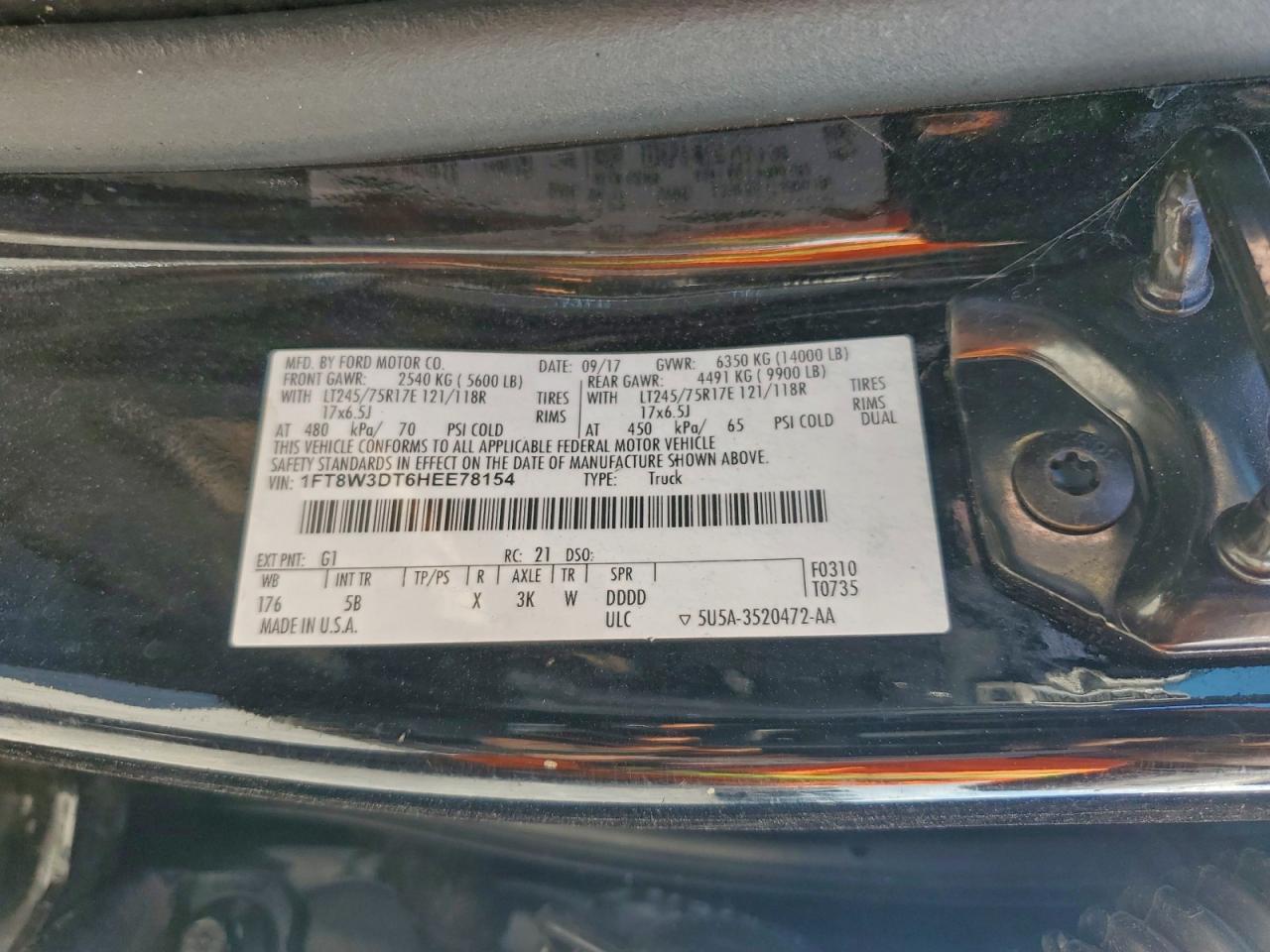 2017 Ford F350 Super Duty VIN: 1FT8W3DT6HEE78154 Lot: 93326415