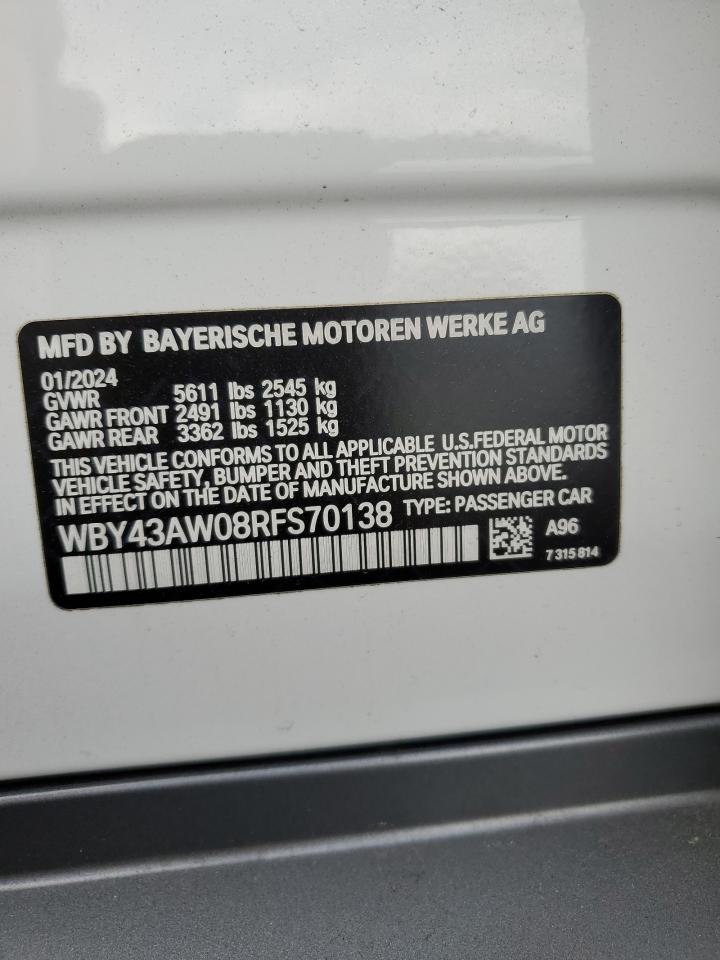 2024 BMW I4 Edrive 35 VIN: WBY43AW08RFS70138 Lot: 92318035