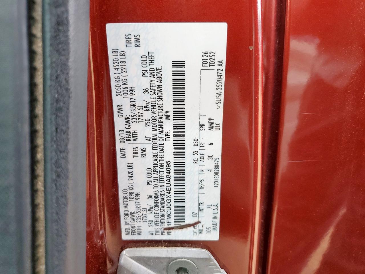 2014 Ford Escape Se VIN: 1FMCU0GX4EUA84095 Lot: 91019095