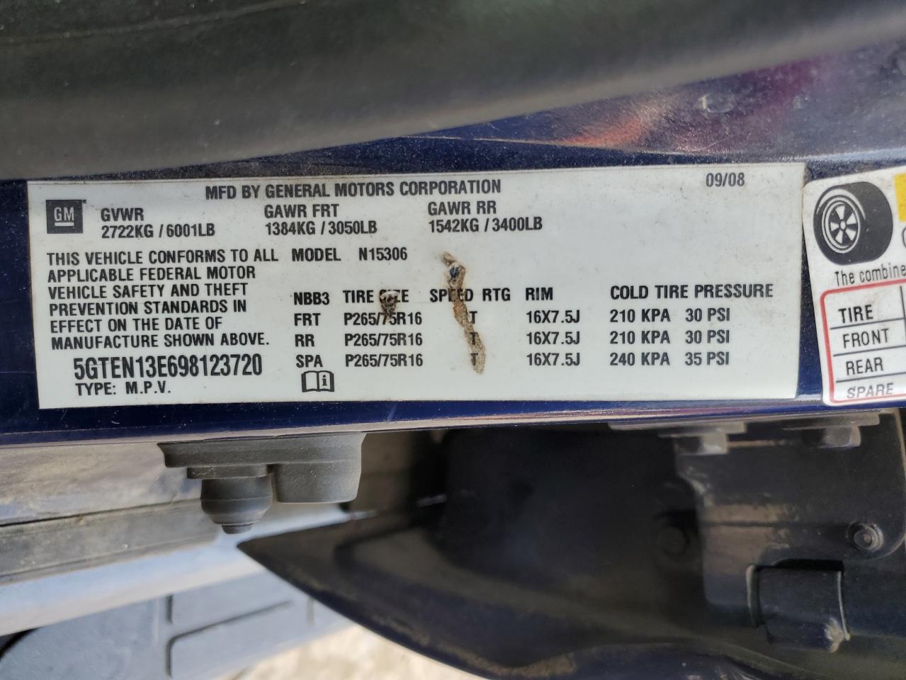 2009 Hummer H3 VIN: 5GTEN13E698123720 Lot: 91783495