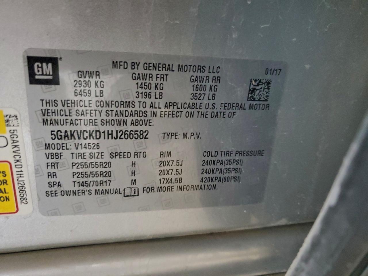 2017 Buick Enclave VIN: 5GAKVCKD1HJ266582 Lot: 94173875