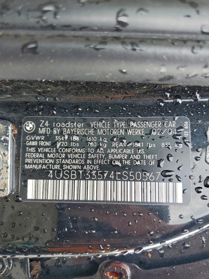 2004 BMW Z4 2.5 VIN: 4USBT33574LS50567 Lot: 93384595