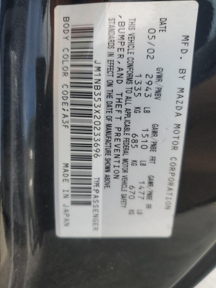 2002 Mazda Mx-5 Miata Base VIN: JM1NB353X20233696 Lot: 93118145