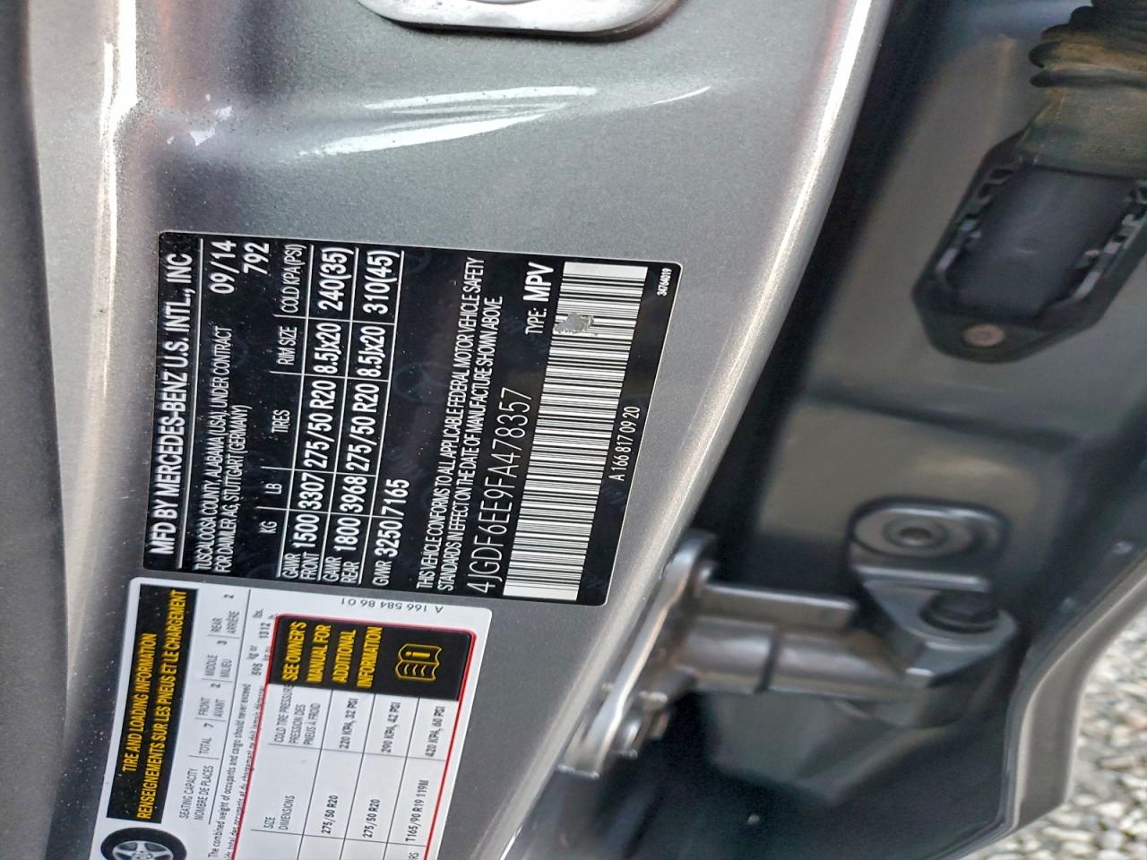 2015 Mercedes-Benz Gl 450 4Matic VIN: 4JGDF6EE9FA478357 Lot: 93928905