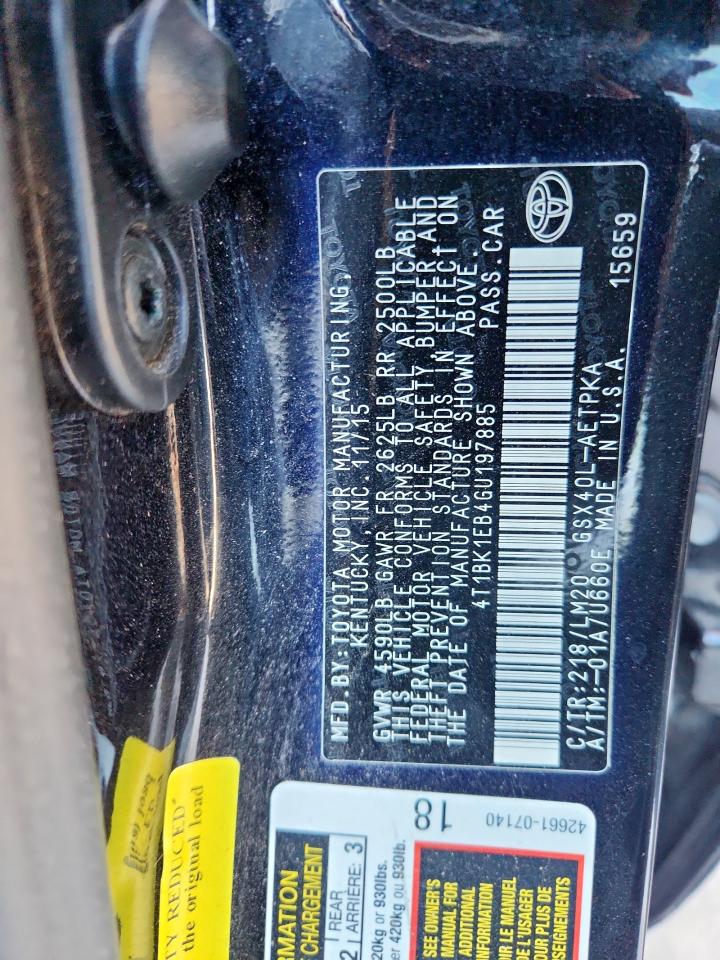 2016 Toyota Avalon Xle VIN: 4T1BK1EB4GU197885 Lot: 91796075