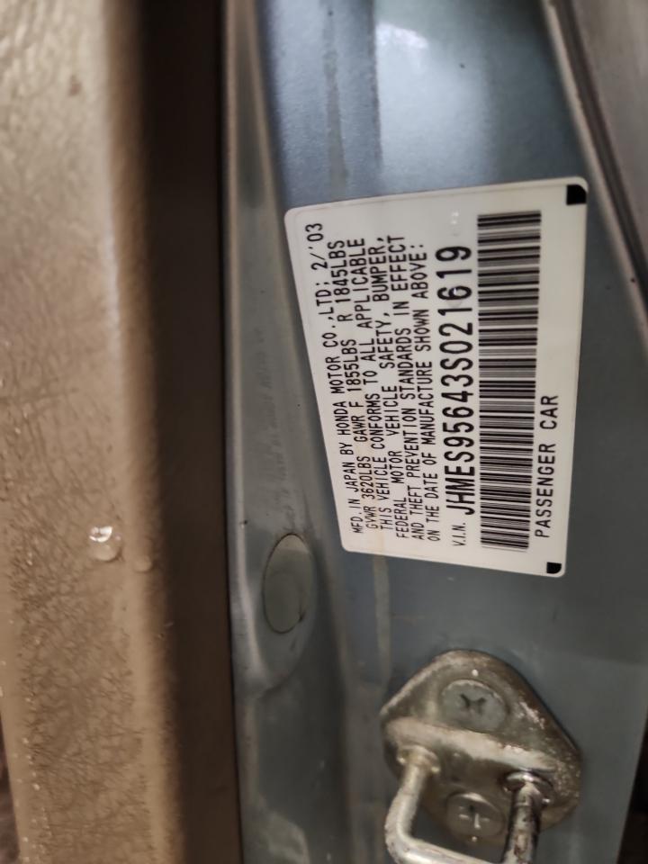 2003 Honda Civic Hybrid VIN: JHMES95643S021619 Lot: 93692775