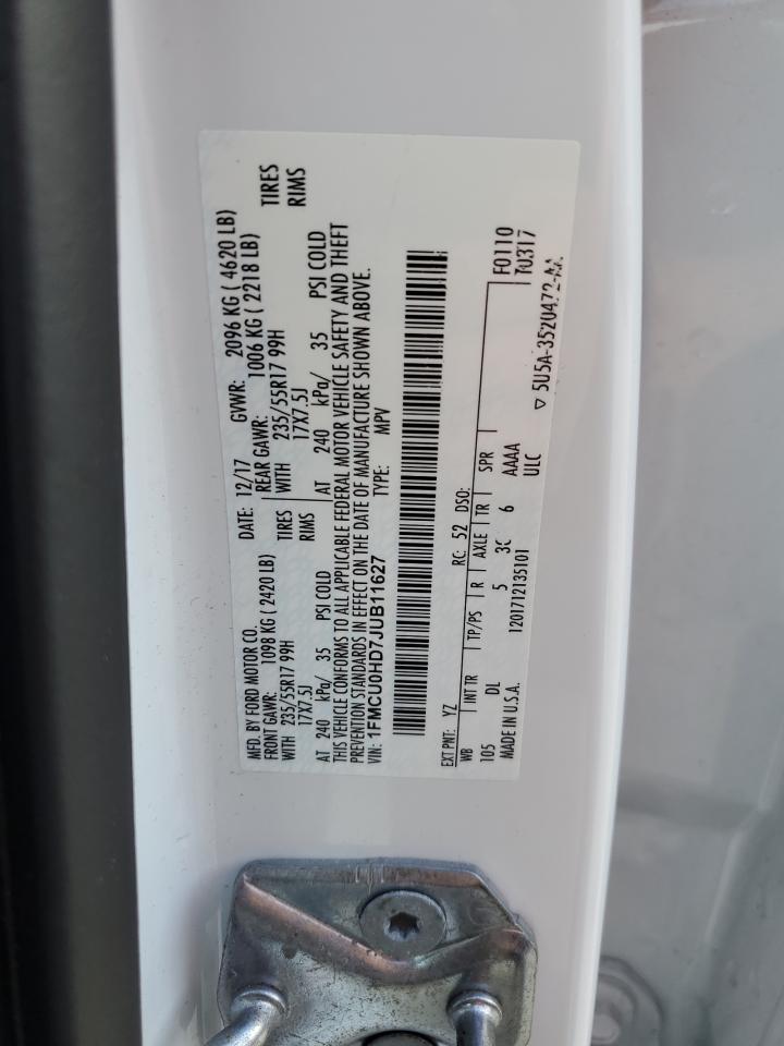 2018 Ford Escape Sel VIN: 1FMCU0HD7JUB11627 Lot: 93616565