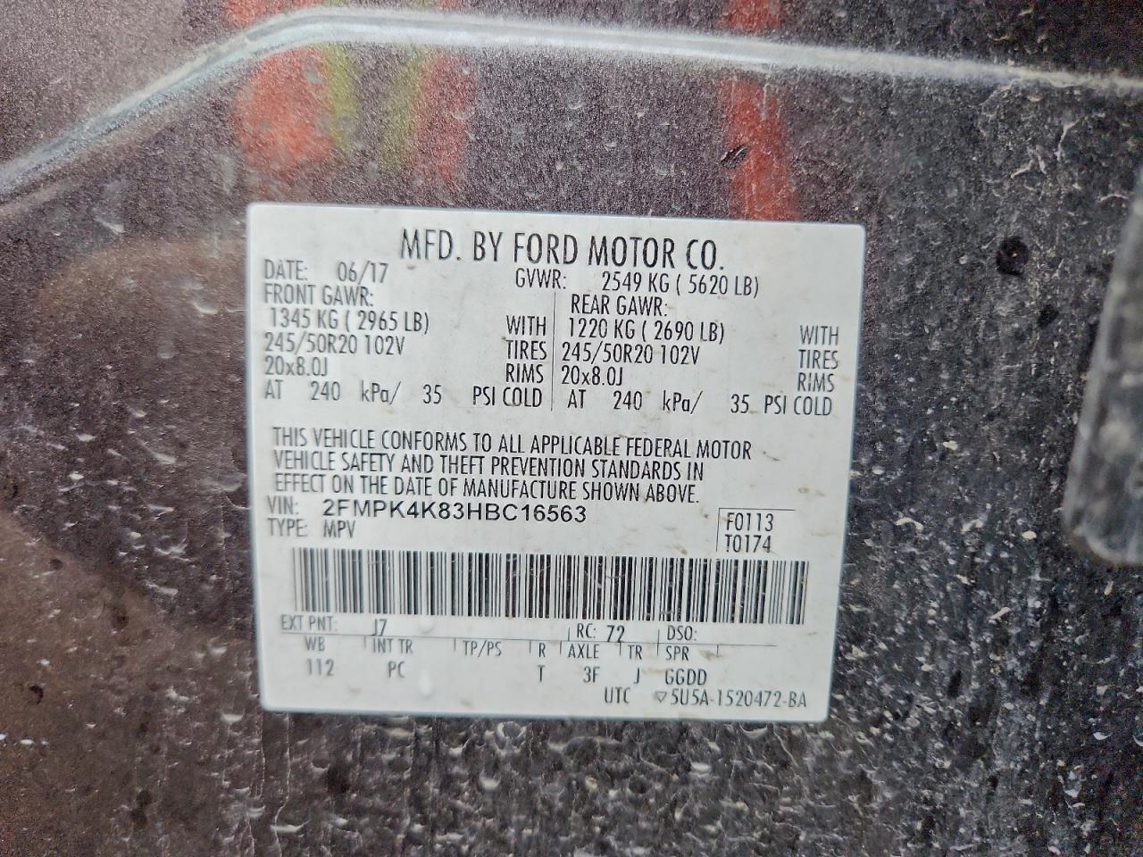 2017 Ford Edge Titanium VIN: 2FMPK4K83HBC16563 Lot: 94040685