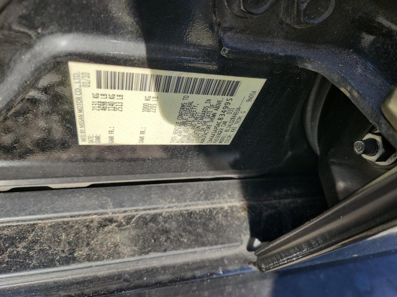 2010 Nissan Maxima S VIN: 1N4AA5AP0AC834995 Lot: 92234185