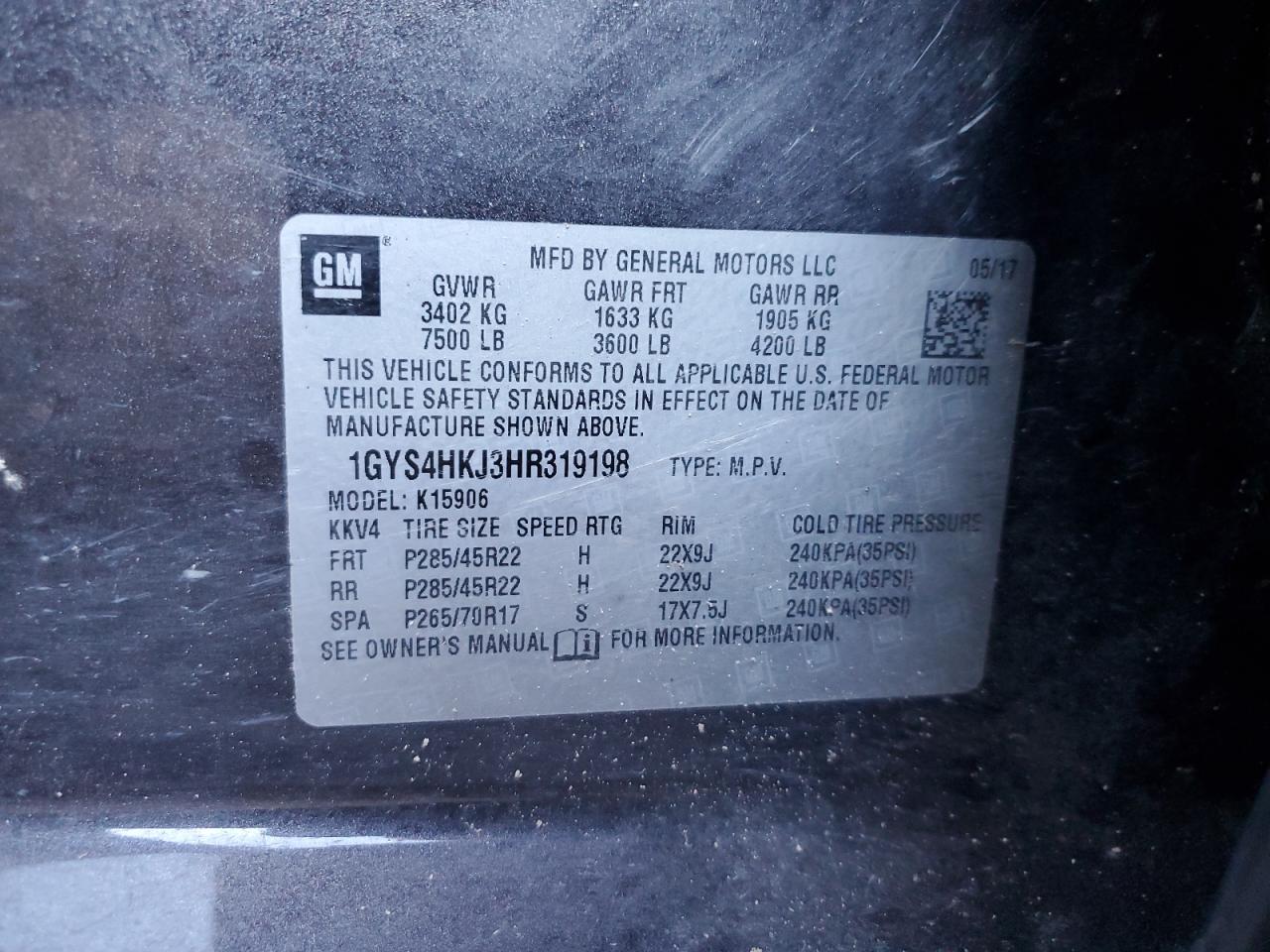2017 Cadillac Escalade Esv Luxury VIN: 1GYS4HKJ3HR319198 Lot: 92344325