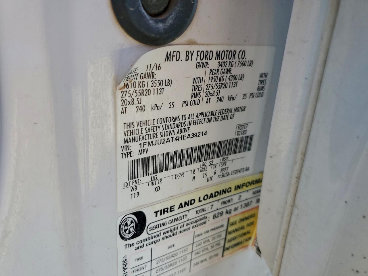 2017 Ford Expedition Limited VIN: 1FMJU2AT4HEA39214 Lot: 94306745