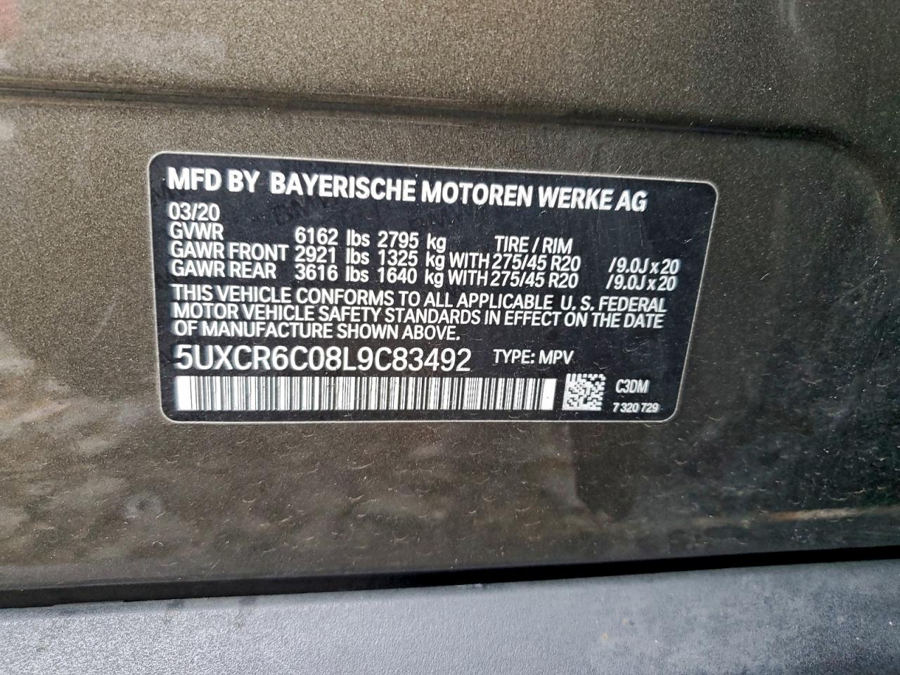 2020 BMW X5 xDrive40I VIN: 5UXCR6C08L9C83492 Lot: 93673465