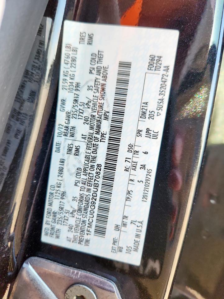 2013 Ford Escape Se VIN: 1FMCU0G92DUB70828 Lot: 92698275