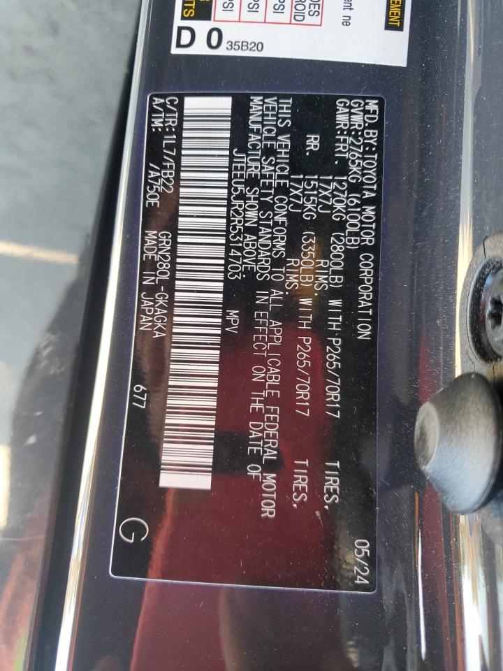 2024 Toyota 4Runner Sr5 VIN: JTEEU5JR2R5314703 Lot: 92703545