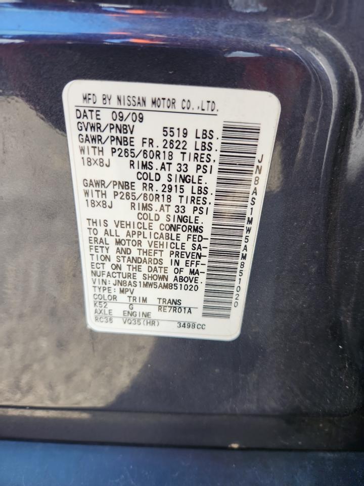 2010 Infiniti Fx35 VIN: JN8AS1MW5AM851020 Lot: 93614555