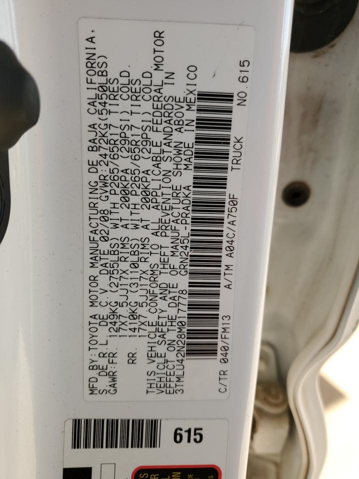 2008 Toyota Tacoma Double Cab VIN: 3TMLU42N28M017778 Lot: 91598545