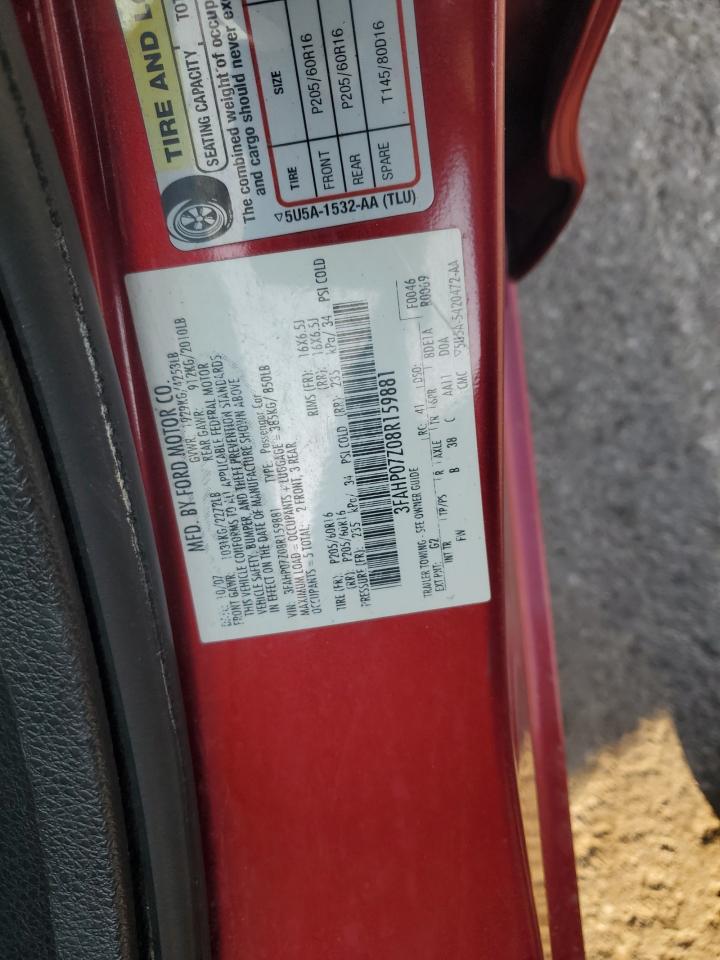 2008 Ford Fusion Se VIN: 3FAHP07Z08R159881 Lot: 93561685