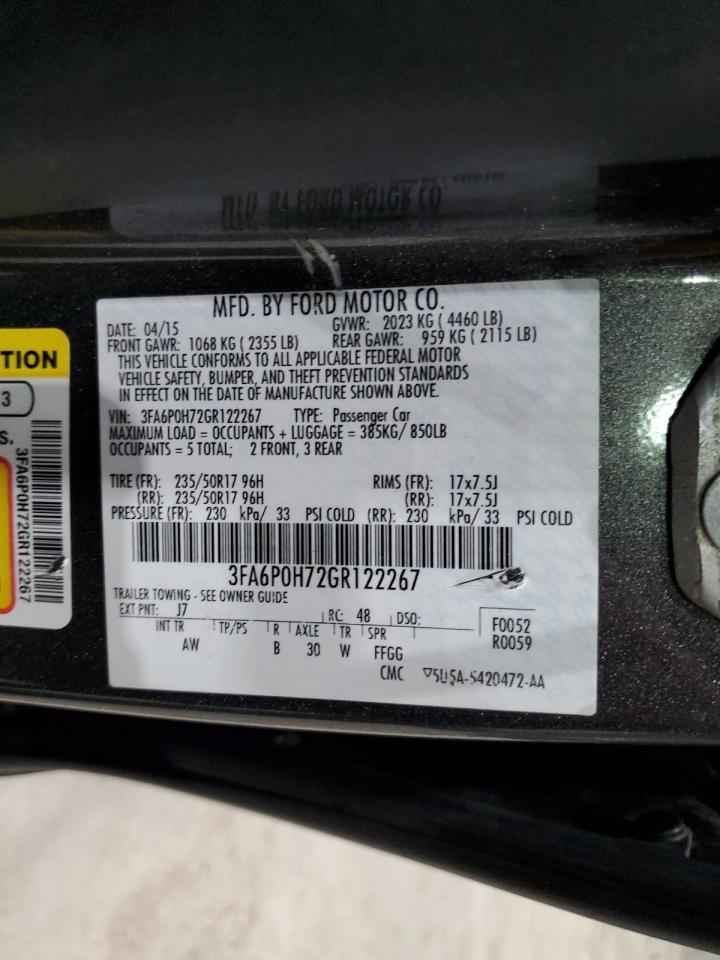 2016 Ford Fusion Se VIN: 3FA6P0H72GR122267 Lot: 86154565