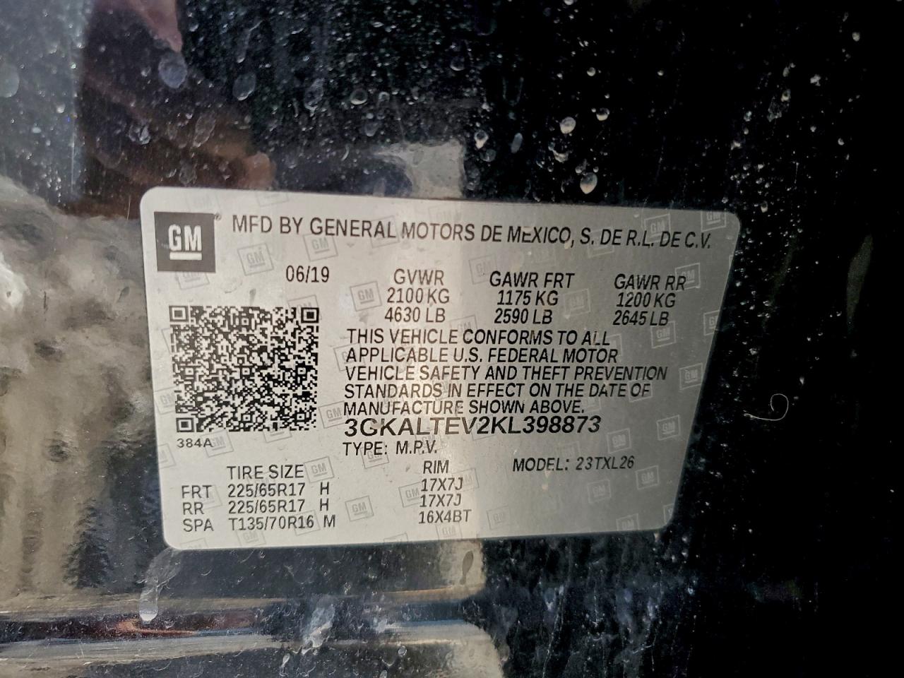 2019 GMC Terrain Sle VIN: 3GKALTEV2KL398873 Lot: 94181405