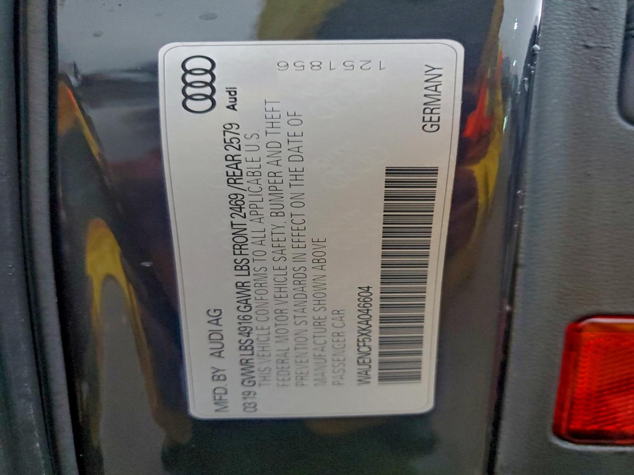 2019 Audi A5 Premium Plus S-Line VIN: WAUENCF5XKA046604 Lot: 93742965