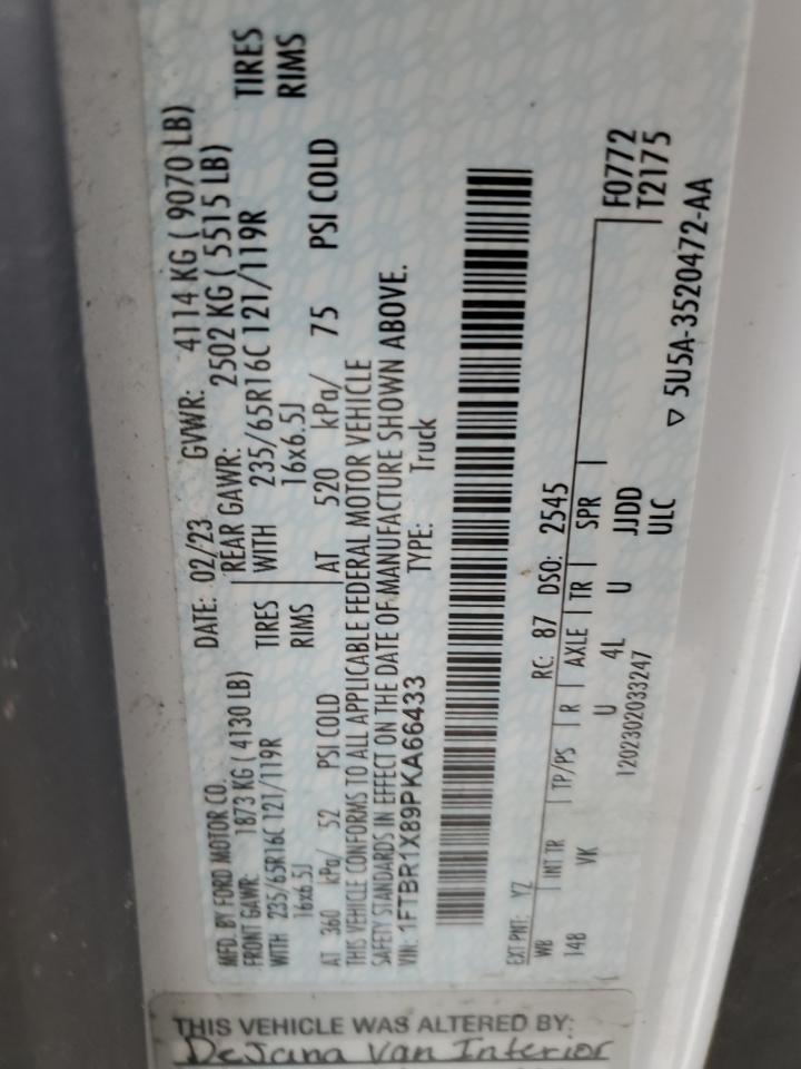 2023 Ford Transit T-250 VIN: 1FTBR1X89PKA66433 Lot: 92039575