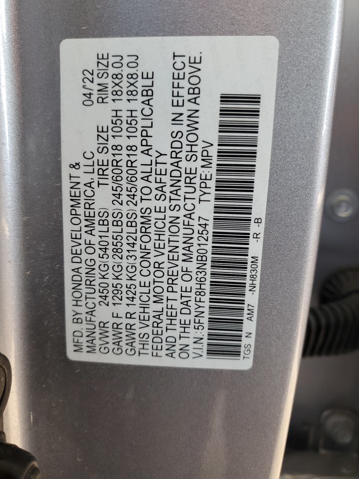 2022 Honda Passport Trail Sport VIN: 5FNYF8H63NB012547 Lot: 91202075