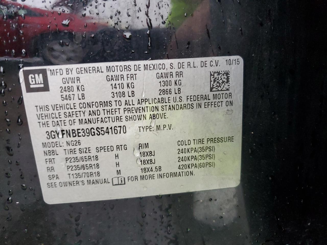 2016 Cadillac Srx Luxury Collection VIN: 3GYFNBE39GS541670 Lot: 93923645